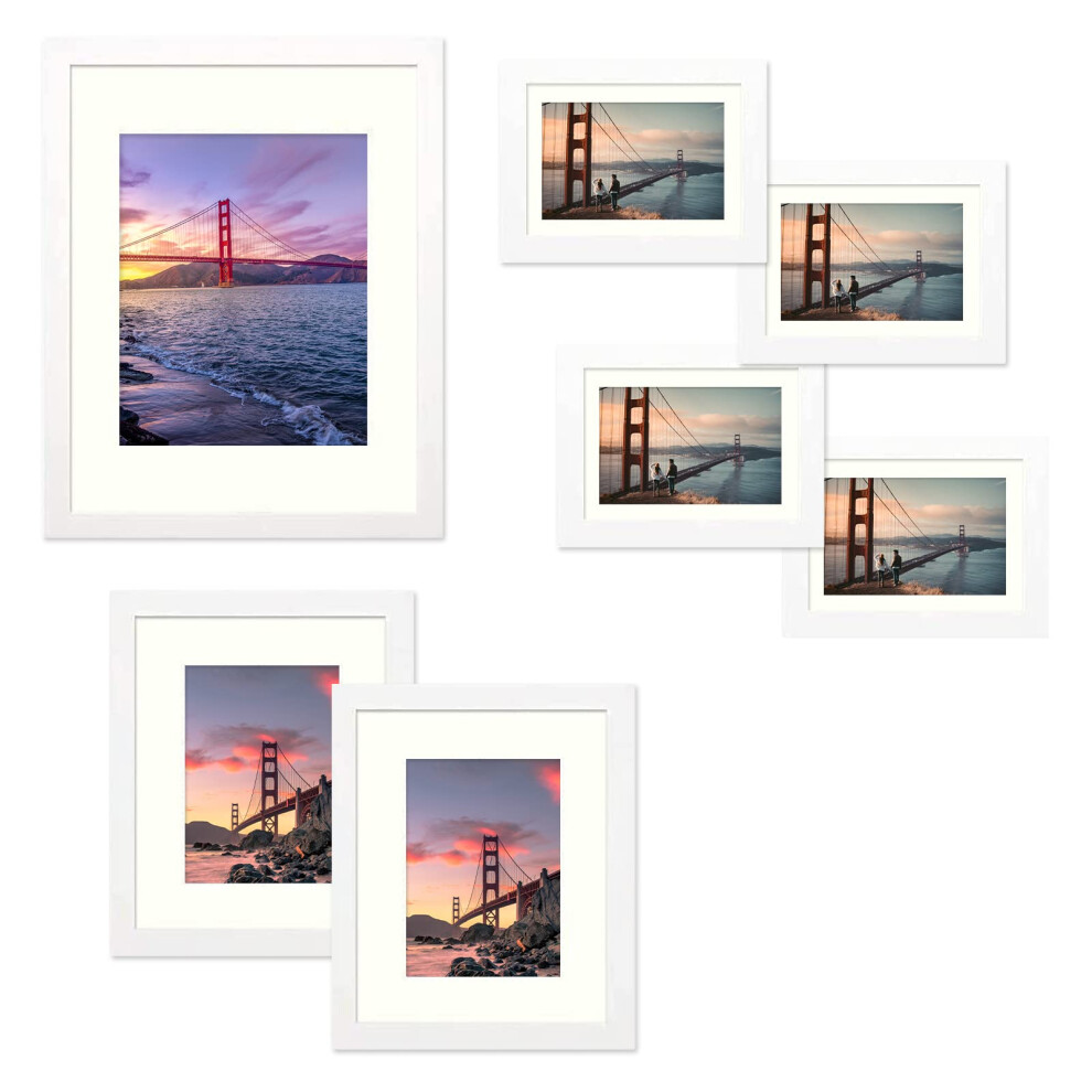 Marco De Pared Frametory Gallery (7 Unidades, Varios Tama Os: 11 X 14, 8 X 10, 5 X 7), Collage De Fotos Con Tapete Color Marfil Para Impresiones-image