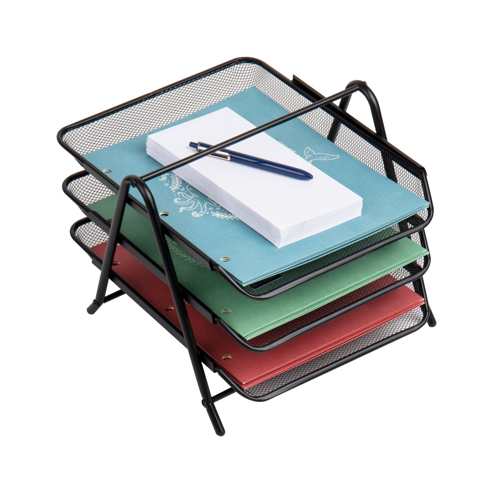 Photos - Other Furniture PocketBook Mind Reader 3Tier Paper Tray Desktop Organizer File Storage Workspace Office Metal Mesh 115L x 1375W x 10H Black 3TPAPER-BLK