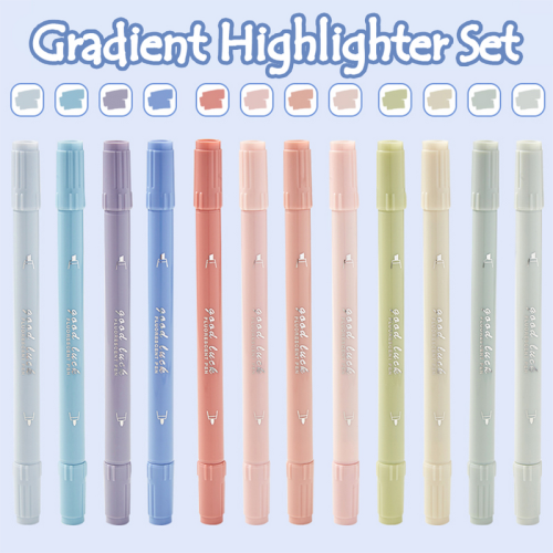 (Green) 4 Pieces Box Double Tip Highlighter Set Colored Ma 2