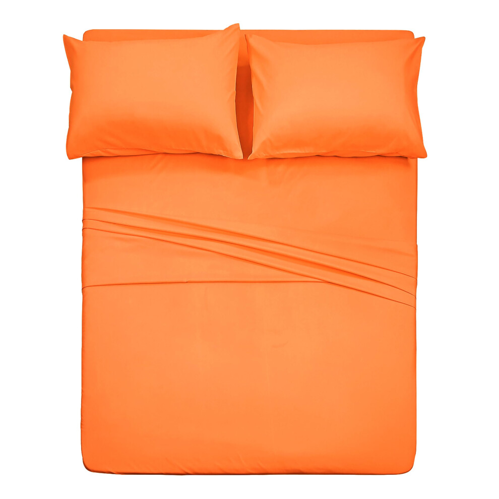 Parure de lit 4 pi   ces (Queen Orange) 1 drap plat, 1 drap-housse et 2 taies d'oreiller Literie de luxe en microfibre bross   e avec poches profondes