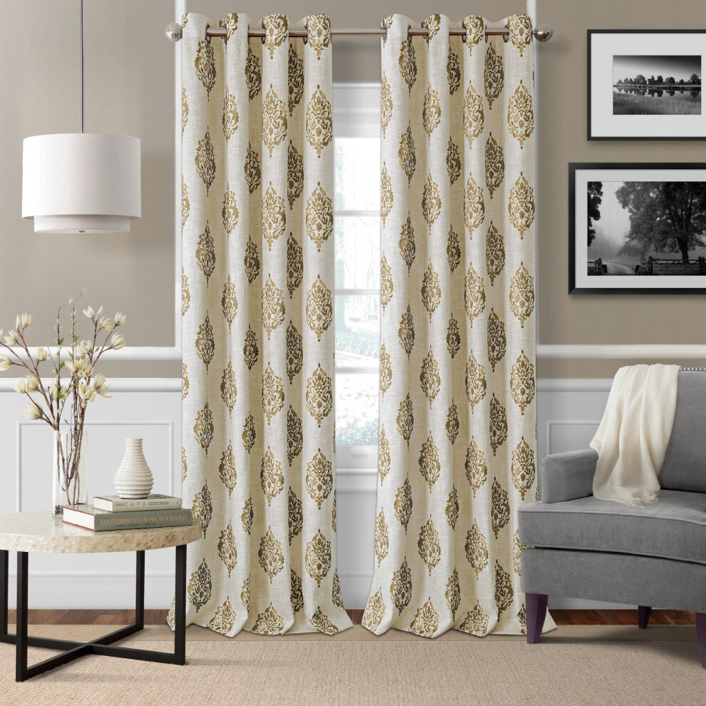 Elrene Home Fashions Navara Medallion Room-Darkening Window Curtain  Single Panel  52"""" x 95"""" (1 Panel)  Natural-image-OPC-PFNRH59-NEW