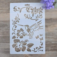DIY dekorativ stencil skabelon til maling p? v?gge m?belh?ndv?rk (fugleblomst)