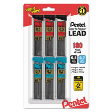Pentel Super Hi-Polymer Loodvullingen Voordeelverpakking - 0,5 mm 0,7 mm Punt - #2 - Zwart - Breekbestendig - 6 / Verpakking