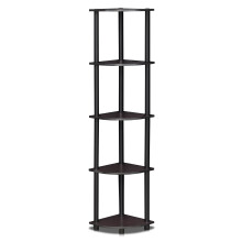 Furinno Turn-N-Tube 5 Tier Corner Display Rack Multipurpose Shelving Unit 1-Pack Dark Walnut