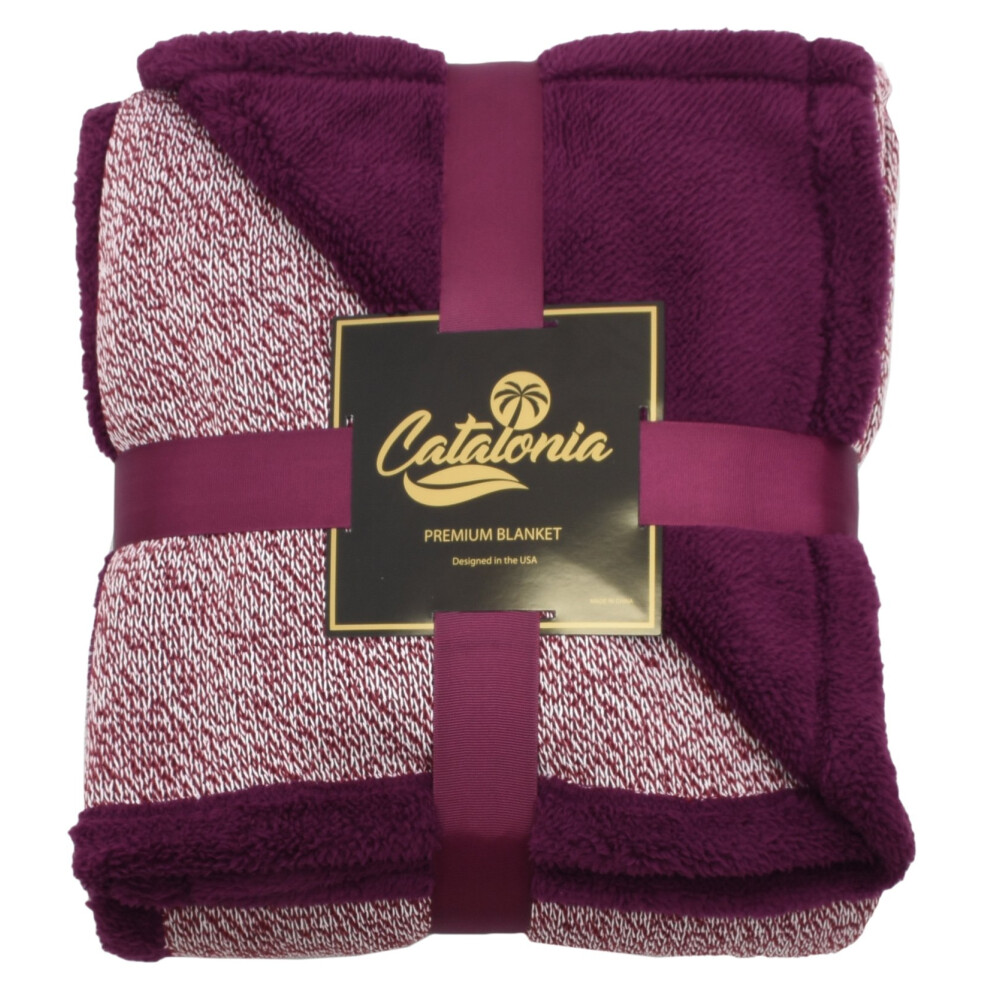 Couverture R Versible En Sherpa Catalonia, Super Douce Et Moelleuse, Avec Doublure Polaire, Pour Lit, Canap , 60 X 50 Cm, Rouge Vin-image