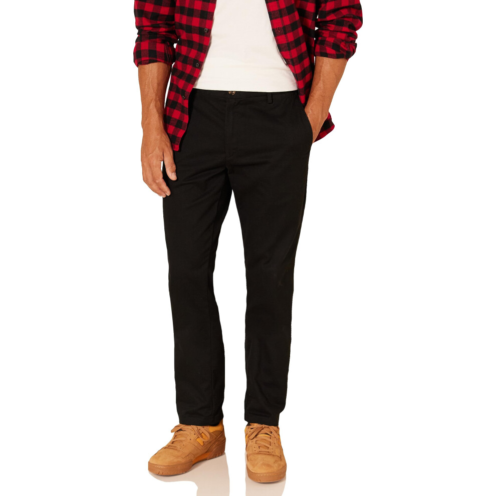Amazon Essentials Mens Slim-Fit Wrinkle-Resistant Flat-Front chino Pant  Black  32W x 34L