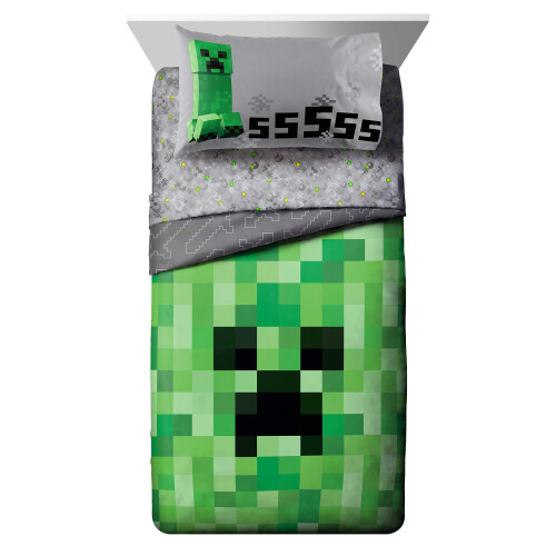 Jay Franco Minecraft Creeper 4 Pieces Twin Bed Set (Product) 1