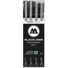 MOLOTOW Blackliner Pen 4-Pen Set 1 - .05mm 1mm 2mm 4mm Tips 1 Set Styck (200.486)
