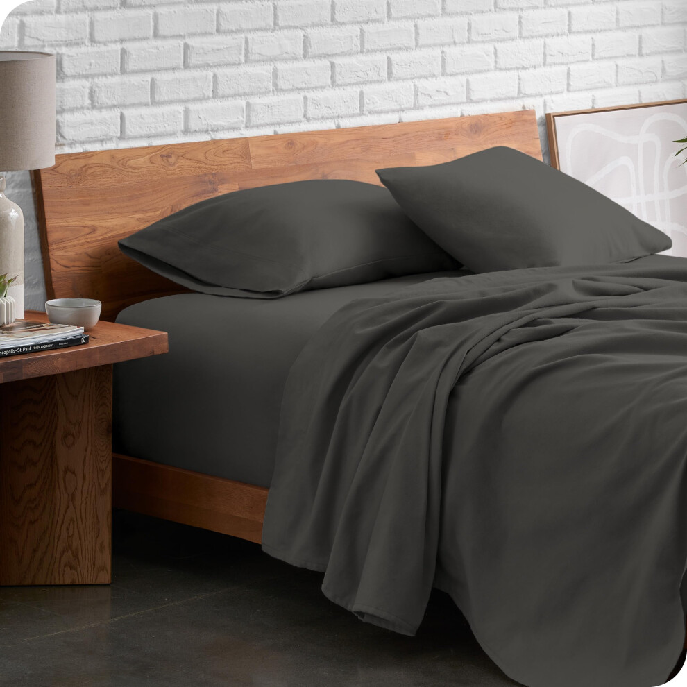 Parure de lit en flanelle Bare Home 100 % coton, douce et velout   e, poids lourd, doublement bross   e, poche profonde (gris complet)