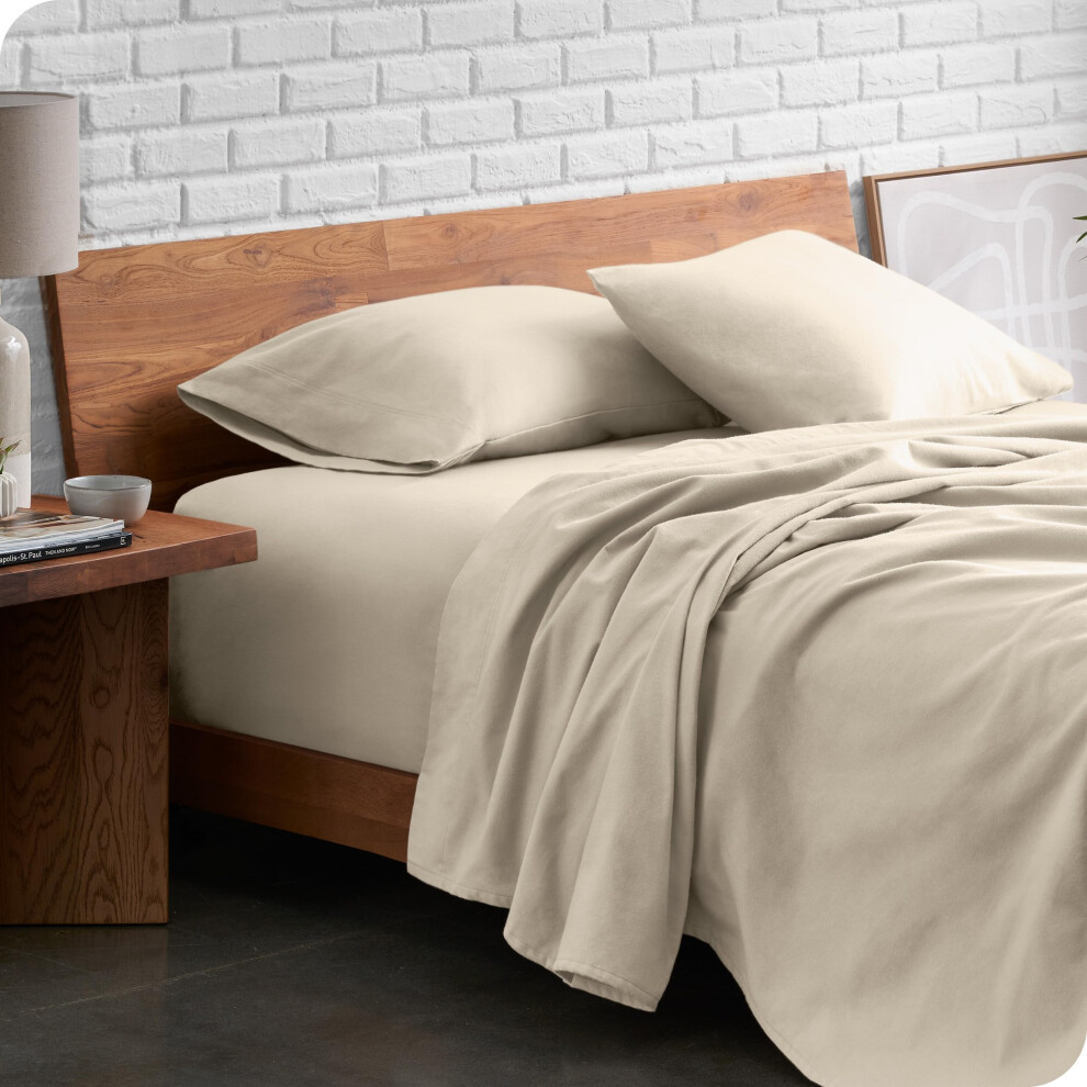 Parure de draps en flanelle Bare Home, 100 % coton, doux et velout   ,    pais, doublement bross   , poche profonde (King Sand)