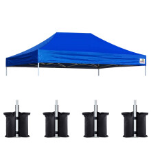 Eurmax USA Pop Up Canopy Top Gazebo Tent Cover Replacement Top Only Bonus 4PC Pack Canopy Weight Bag 10x15 Blue