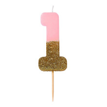 Talking borde lyserød nummer 1 stearinlys med guld glitter premium kvalitet kage topper dekoration til børn voksne teenagere 1. fødselsdagsfest j