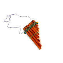 Pipe de flaut din lemn de bambus natural cu imprimeu tribal multicolorat cu curea de bumbac ?esuta - cadouri handmade din lemn de lemn Instrument