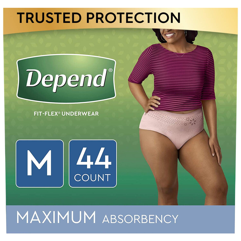 Riippuu Depend Fit-Flex Incontinence Underwear For Women Disposable Maximum Absorbency Medium Blush Tan (44 Count)