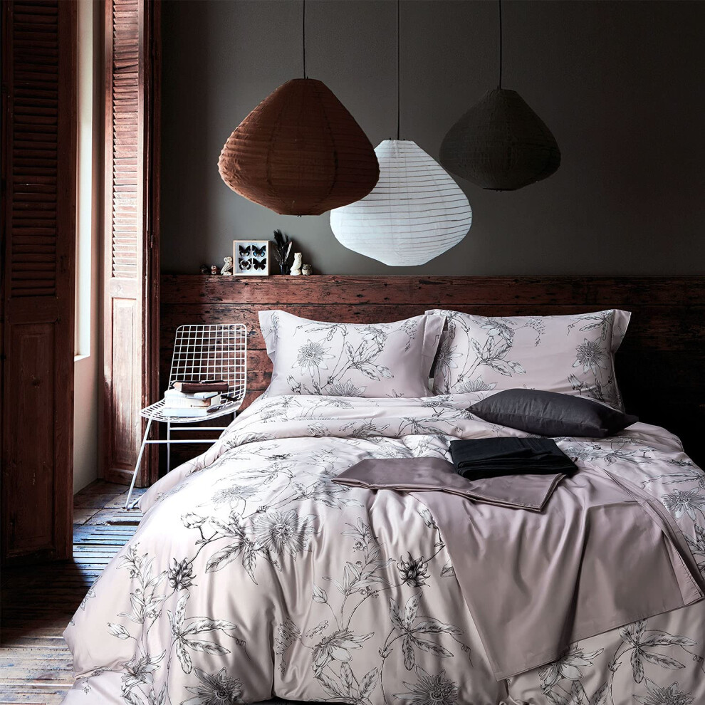 Parure de lit 3 pi   ces en coton     longues fibres 100 % coton doux, motif floral    l   gant, rose clair, ultra douce et respirante