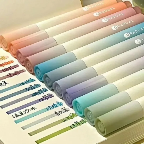(green) 4pcs/set Color Gradient Highlighter Pens Kawaii St 2