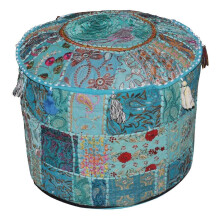 Galerie Aakriti Indian Pouf Pottool Ethnic Brodated Pouf Cover Indian Bumbac Round Pouffe Otoman Pouf Cover Pillow Decor etnic Art - Only Cover (