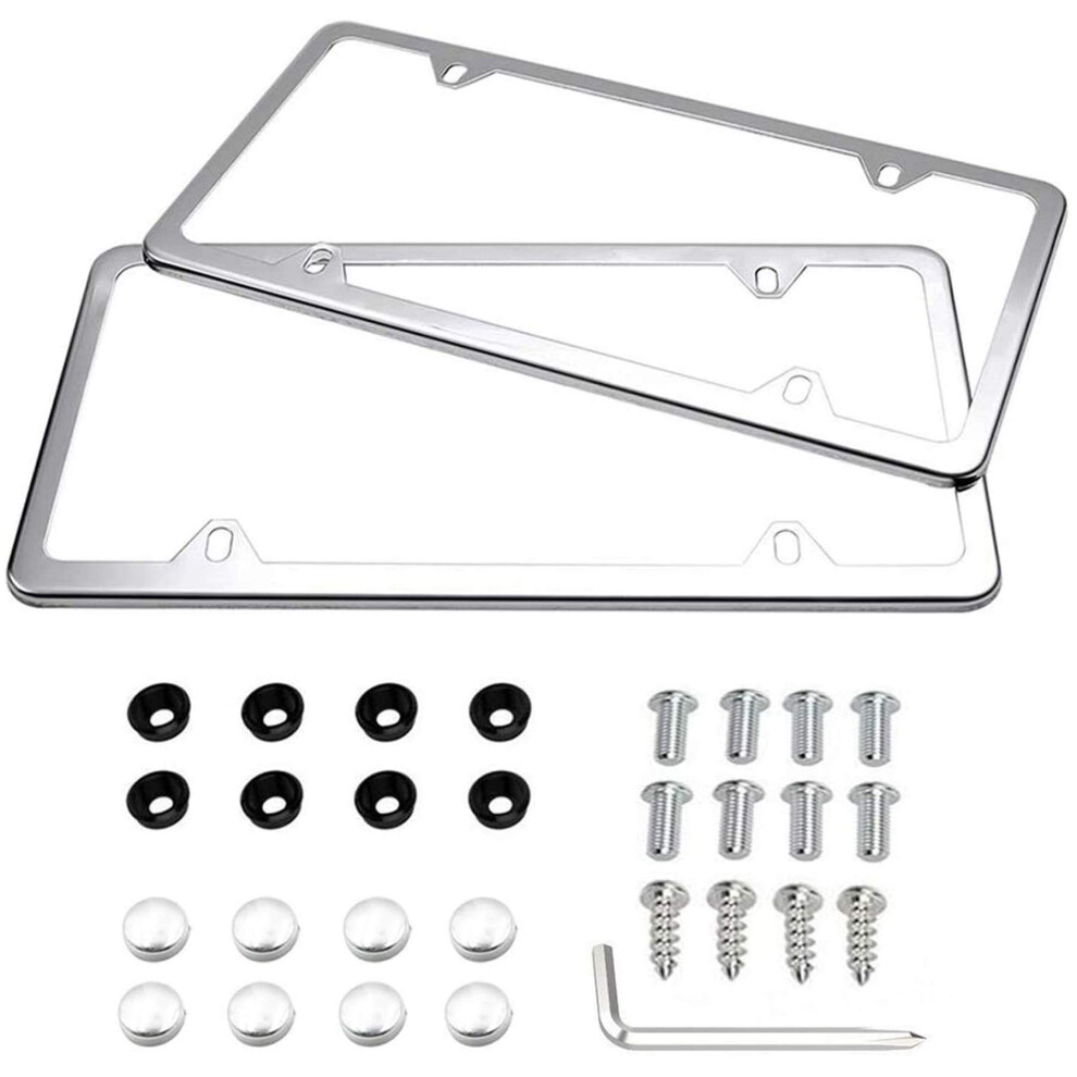 License Plate Frames Indeed Buy 2 Pcs 4 Holes Slim Stainless Steel Polish Mirror License Plate Frame And Chrome Screw Caps 606794913795