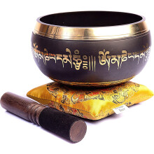 Set di campane tibetane in bronzo - Grado Master Healing - Con arte Thangka tibetana - Suono puro di HIMALAYAN BAZAAR (nero e giallo)