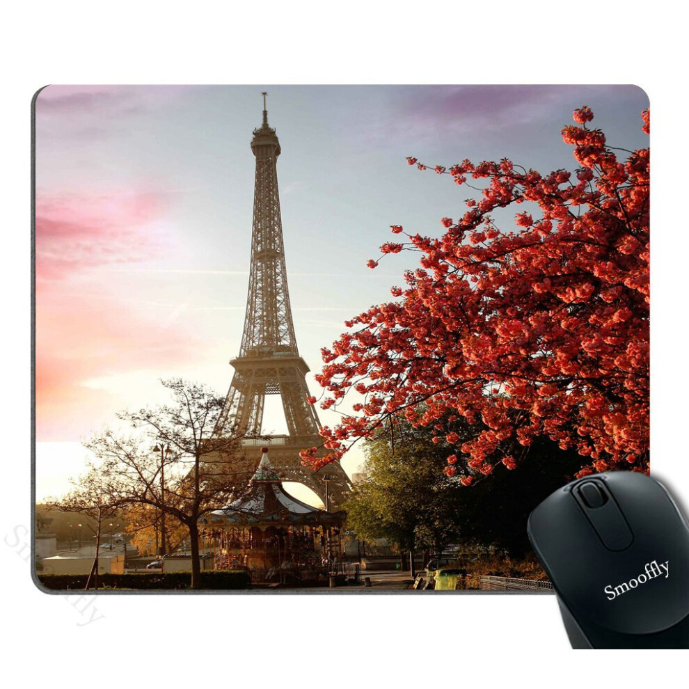 Smooffly France Paris Mouse Pad Spring Morning With Eiffel Tower Cityscape Flower Personality Desings Gaming Mouse Pad Red 5904475349150