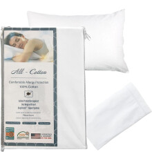 National Allergy Premium 100% Cotton Zippered Pillow Protector - Standard Size - White - 4 Pack - 300 Thread Count - Hypoallergenic Bed Pillowcase wit