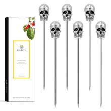 Homestia 6pcs Metalcocktailpluk til drinks Gothic Skull Martini Picks Olive Martini Picks Cocktail Tilbehør til drinks 4.6 """" Halloween plukker g