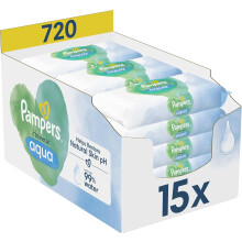 Pampers Harmonie Aqua, 720 Lingettes pour Bébé (15x48), Sans Platisque, Certifié OEKO-TEX, Protection De La Peau Délicate Avec 99%l de la peau