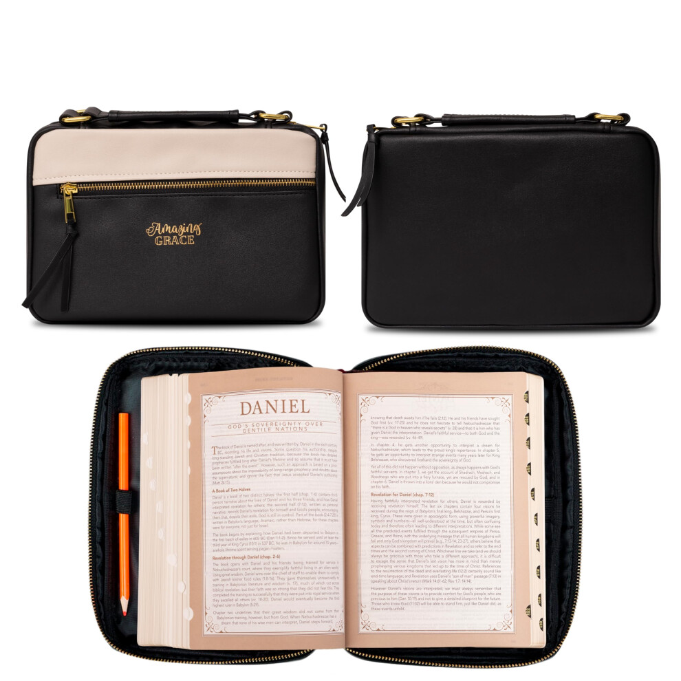 Regalos De Arte Cristiano: Funda B Blica De Cuero Vegano Para Mujer: Amazing Grace - Estuche Protector Impermeable Con Cremallera, Bolsillos Con-image