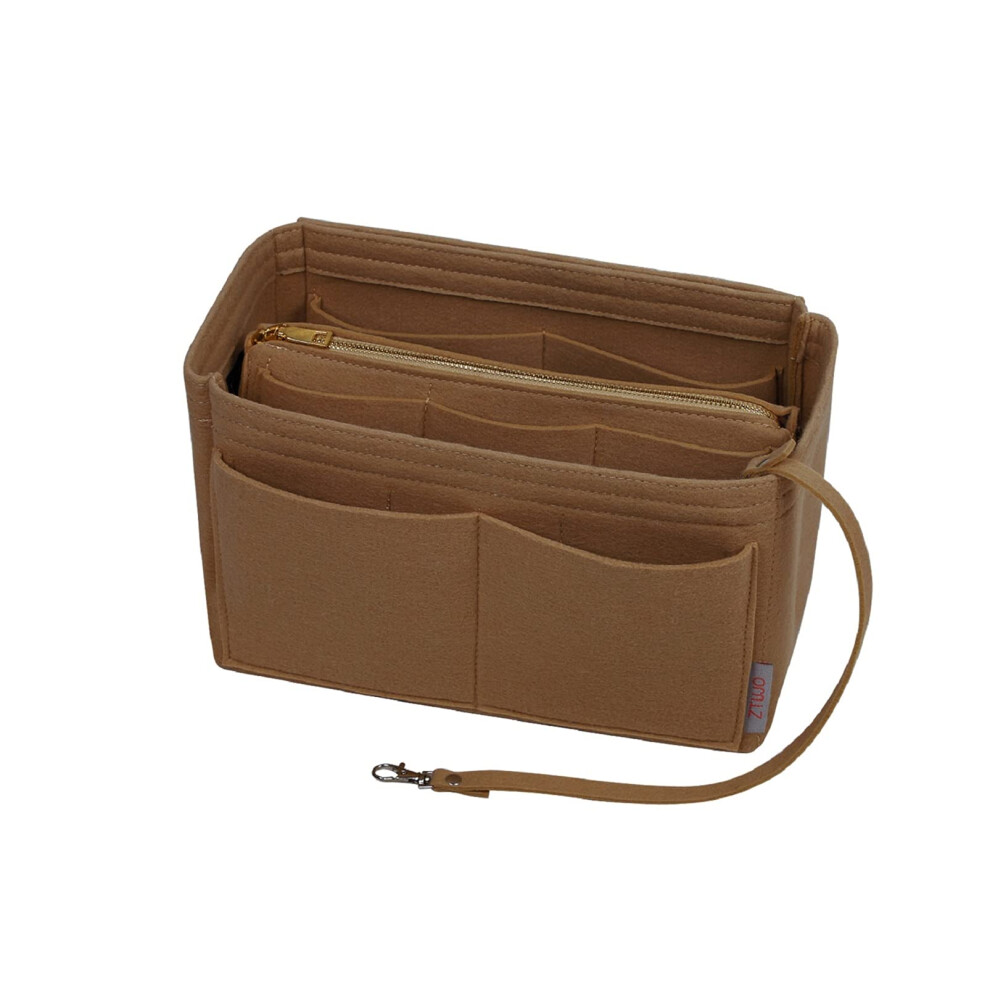 Ztujo Portemonnee Organizer Insert Vilten Tas Organizer Met Metalen Rits Handtas & Tas Shaper Voor Snelle Neverfull Tas 7 Maten (Medium Licht Koffie)-image