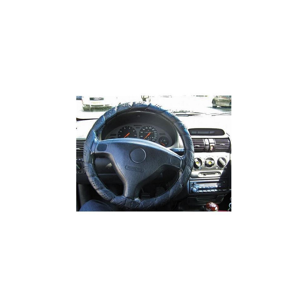 Leather Look Lace Tie Up Driving Steering Wheel Cover Black Soft Grip 41-43 Cm-image-OPC-PGHJSTY-NEW