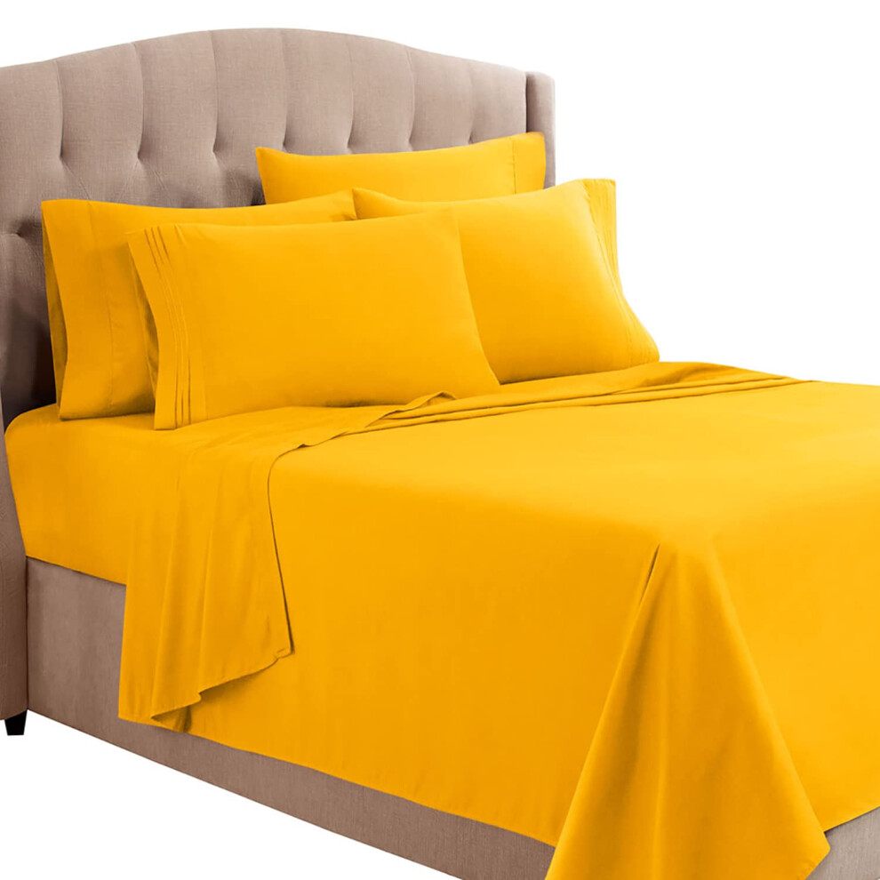 Parure de lit Clara Clark 6 pi   ces - Draps de luxe pour lit double, draps et taies d'oreiller ultra doux, jaune