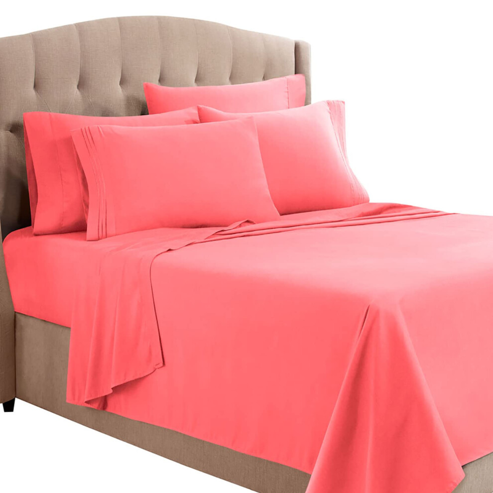 Parure De Lit Double Clara Clark 5 Pi Ces - Draps De Luxe Pour Lit Double, Draps Et Taies D'oreiller Ultra Doux, Rose Corail-image
