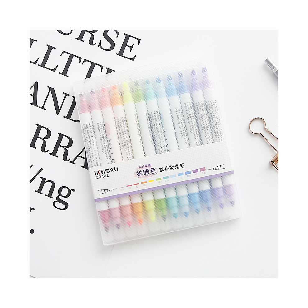 (Round Toe Oblique) 12pcs/box Eyecare Double Head Highlighters Art Mar-image-OPC-PGHJWMF-NEW