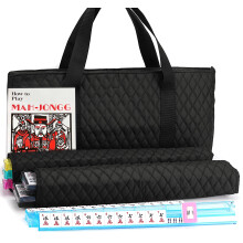 Set da gioco Mahjong Americano - Borsa morbida trapuntata nera, 166 tessere premium con 4 rastrelliere/spingitori tutto in uno, 100 gettoni, indi