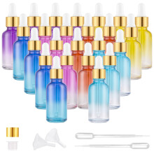 PrettyCare Eye Dropper Bottles 1oz (Rainbow Colored Glass Bottle 24 Pack 30ml with Golden Caps  48 Labels  Funnel & Measured Pipettes) Empty Tincture