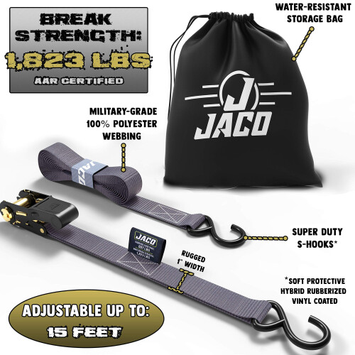 JACO Ιμάντες Στήριξης Ραχέτας - 1 ίντσα x 15 πόδια (4 Συσκευασία) | 1.823 lbs (Γκρι) 1