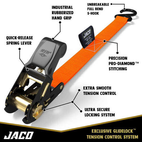 JACO Ιμάντες Στήριξης με Ράουλα - 1 ίντσα x 15 πόδια (4 Συσκευασία) | 1,823 lbs (Πορτοκαλί) 2