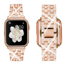 SUPOIX Compatibel met Apple Watch Band 42 mm + Case Dames Sieraden Bling Diamond Strass Vervanging Metalen Band & Zachte TPU Beschermhoes voor iWatch