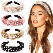 DRESHOW 4 Pack Cerchietti in Velluto con Perle per Donne e Ragazze Bow Turbante Vintage Boho Accessori Capelli