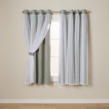TOWN & COUNTRY LUXE Exclusive Home Catarina Layered Solid Room Darkening Blackout and Sheer Grommet Top Curtain Panel Pair 52x63 Soft Grey