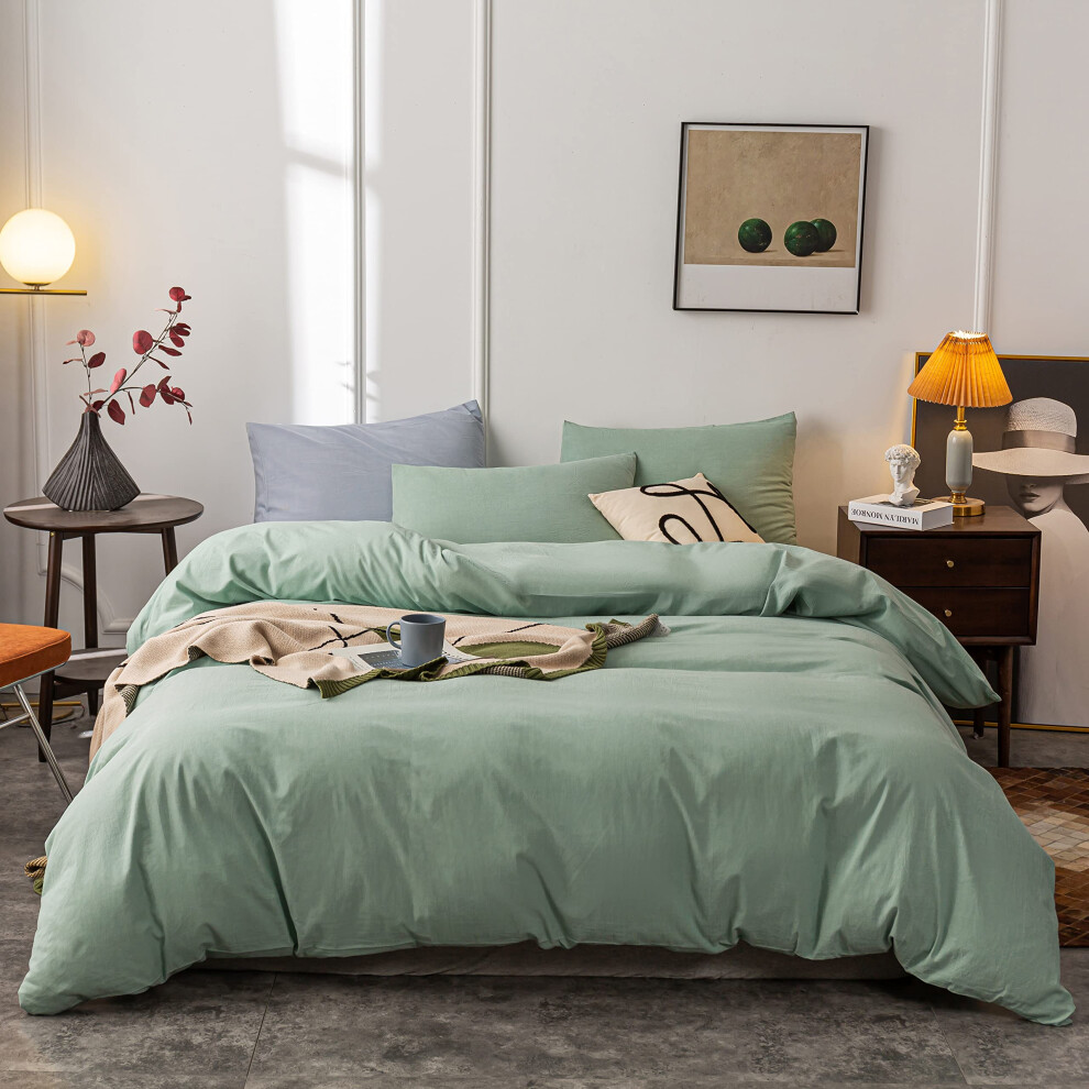 Housse de couette en coton d   lav    Janlive Queen, ultra douce, 100 % coton, couleur unie, verte, avec fermeture    clair - 3 pi   ces, vert Queen