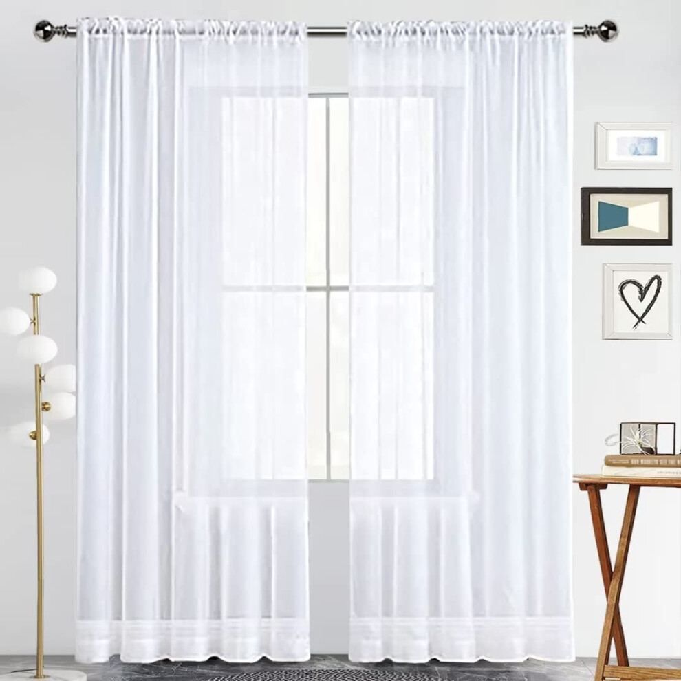 SpaceDresser Basic Rod Pocket Sheer Voile Window Curtain Panels White 1 Pair 2 Panels 52 Width 108 Inch Long for Kitchen Bedroom-image-OPC-PFRRDQ5-NEW