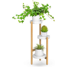 Suport pentru plante din bambus Wisuce Suport pentru plante de interior cu 3 niveluri Suport pentru plante de col? nalt ?i suport pentru plante