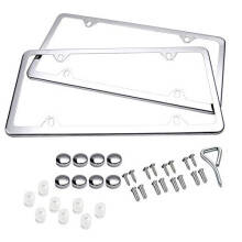 Blvd-LPF OBEY dine luksus nummerplade rammer 2 stk 4 huller slanke rustfrit st?l polsk spejl nummerplade ramme + krom skruekapper
