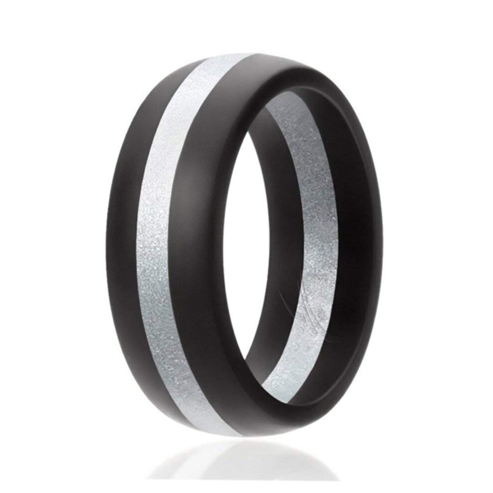 Alliance En Silicone Style D Me Avec Ligne M Diane Noir-Argent Par Roq Pour Homme Bague De 7 Mm-image