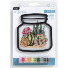 Bucilla 47908E My 1st Stitch Counted Cross Stitch Kit 4"""" Terrarium Cactus