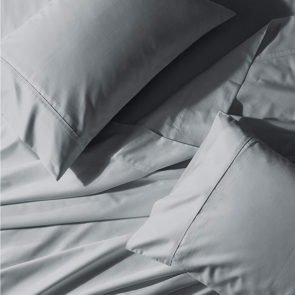 Ensemble de 2 taies d'oreiller Abripedic Solid 100 % percale de coton 300 fils, taille King, respirantes et croustillantes, gris