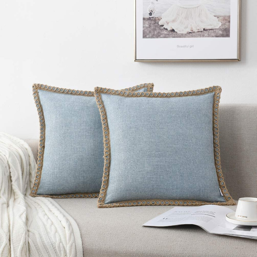 NordECO HOME Lot de 2 housses de coussin d   coratives style ferme - Housses de coussin d   coratives en toile de jute et lin avec bords sur mesure p