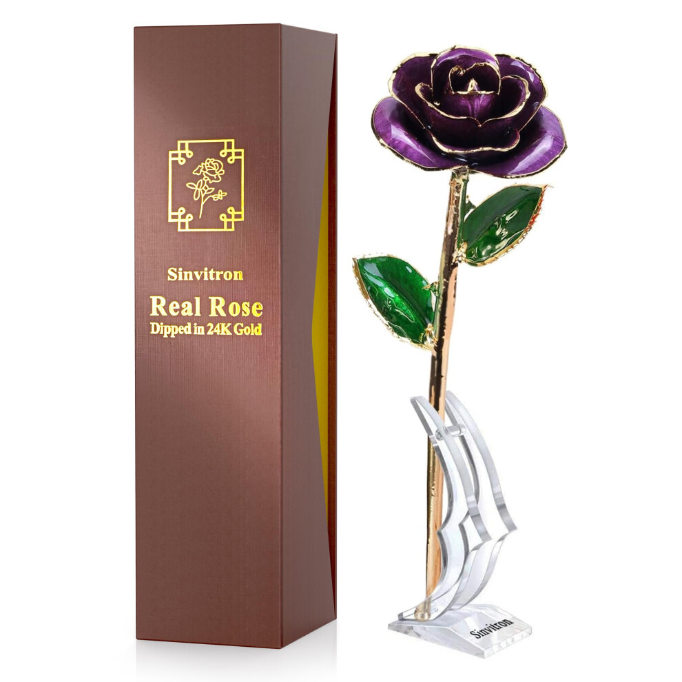 Sinvitron Gold Dipped Rose 24K Real Rose, Long Stem Gold Plated Rose with Stand, Valentines Day Gifts for Her,Gifts for Mom,24K Golden Rose for Anniv-image-OPC-PFC5XXP-NEW