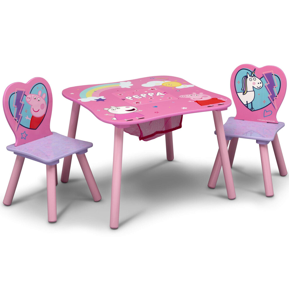 Delta Children Kids Table and Chair Set with Storage (2 Chairs Included) - Ideal for Arts & Crafts  Snack Time  Homeschooling  Homework & More  Peppa